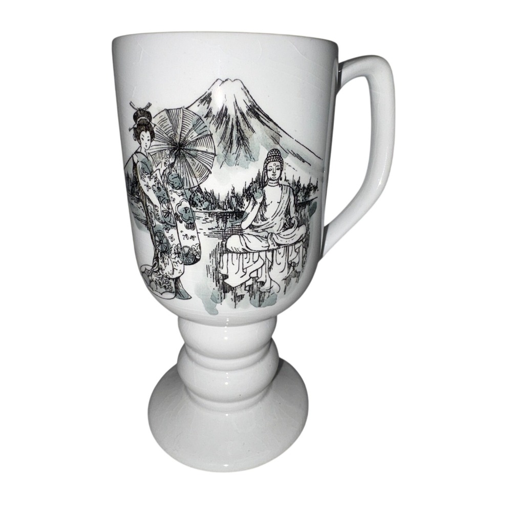Kaysons‎ Fine Ironstone Japan Mt Fuji Buddha Geisha Continental Cup Mug Vintage